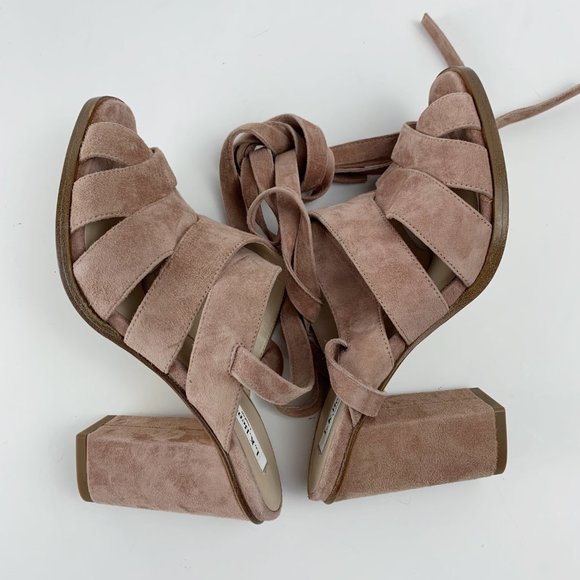 L.K. Bennett Seline Pink Suede Strap Tie Sandals - Picture 11 of 16